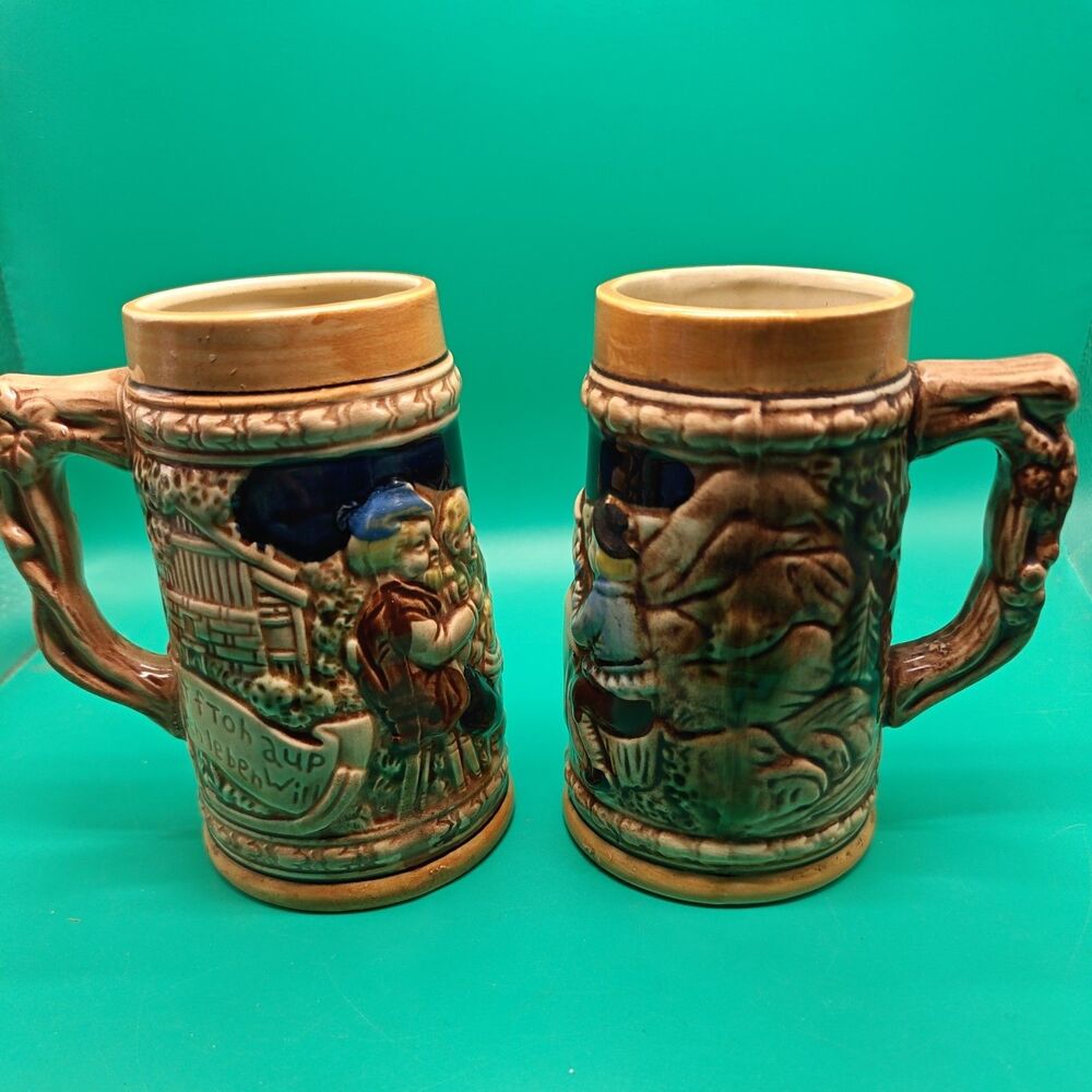 VINTAGE LOT OF 2 GERMAN STYLE CERAMIC BEER STEIN MUG made in Japan